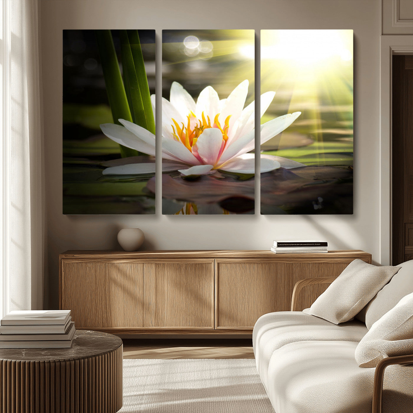 MGV-CV-48X32-3P - Lotus Flower Wall Art Canvas Print, Water Lily Large Wall Art Canvas Print