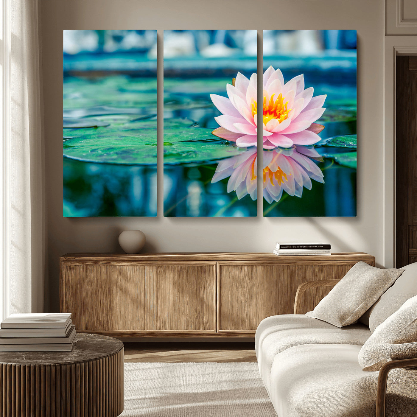 MGV-CV-48X32-3P - Lotus Flower Wall Art Canvas Print, Water Lily Large Wall Art Canvas Print for Yoga Room Decor,