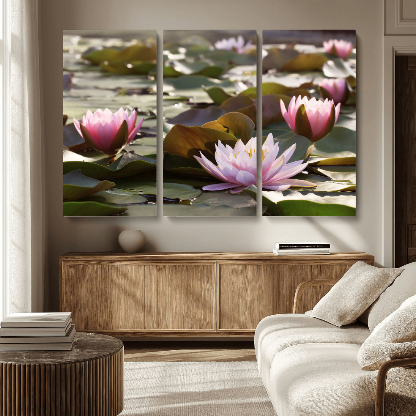 MGV-CV-48X32-3P - Lotus Flower Wall Art Canvas Print, Water Lily Large Wall Art Canvas Print for Yoga Room Decor,