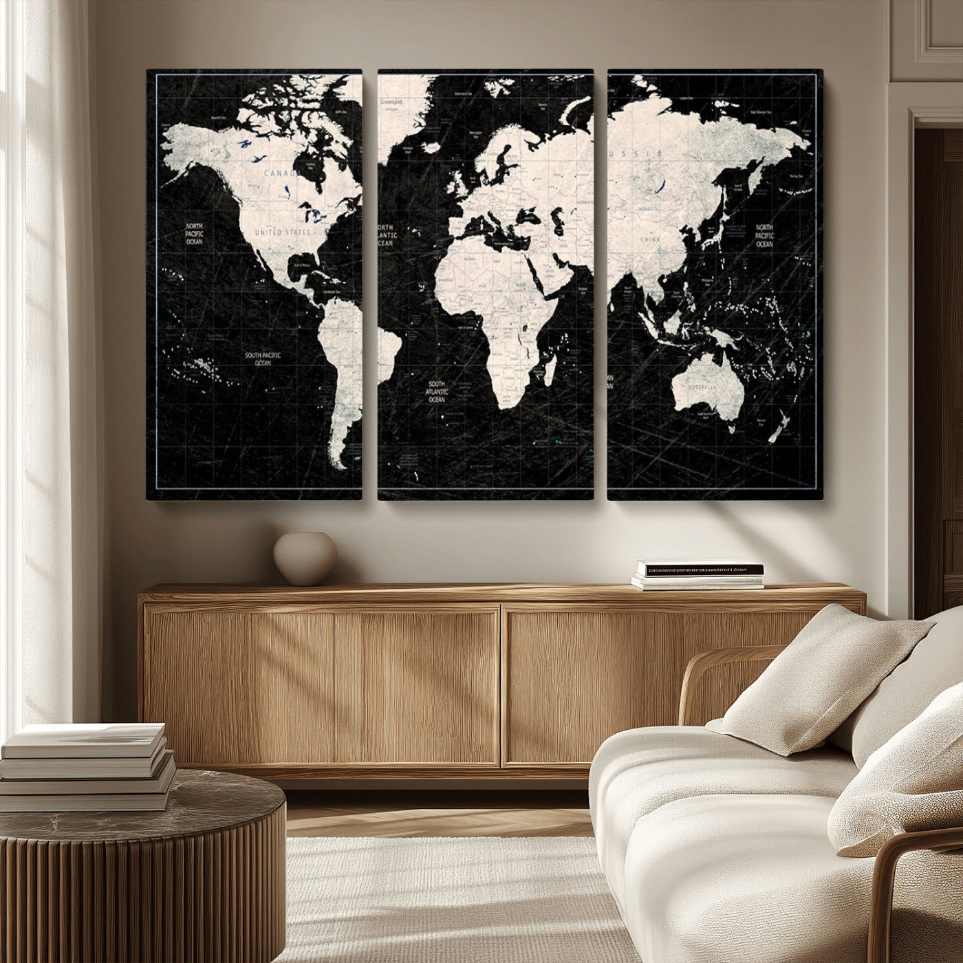 MGV-CV-48X32-3P - Push Pin World Map Canvas Print – Framed Wall Art for Couples to Track Their Travels – Anniversary