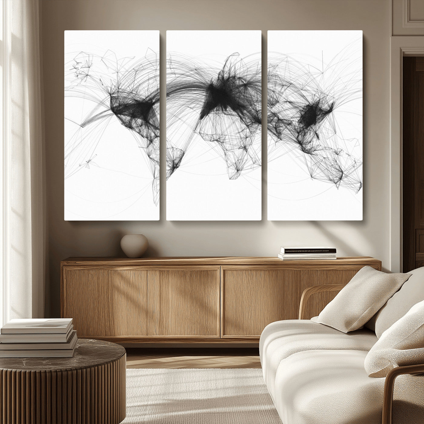 MGV-CV-48X32-3P - Flight Routes Air Traffic Map Canvas Wall Art - Framed - Ready to Hang