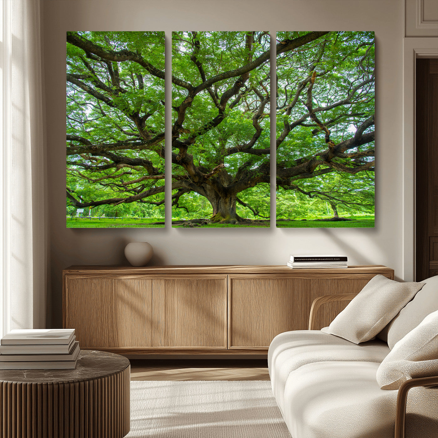MGV-CV-48X32-3P - Ancient Tree Wall Art Canvas Print, Framed Sprawling Branches Art Picture Print, Gnarling Tree Perfect Earthy Natural Decor Artwork