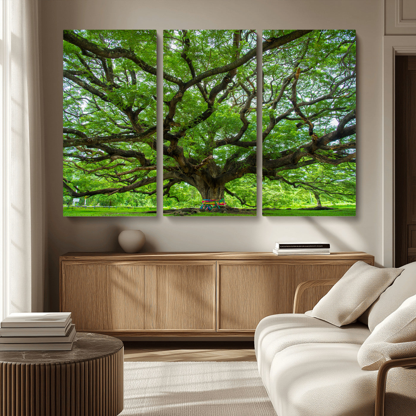 MGV-CV-48X32-3P - Oak Tree Wall Art Print, Forest Canvas Wall Art for Home and Office, Framed Angel Oak Tree Canvas