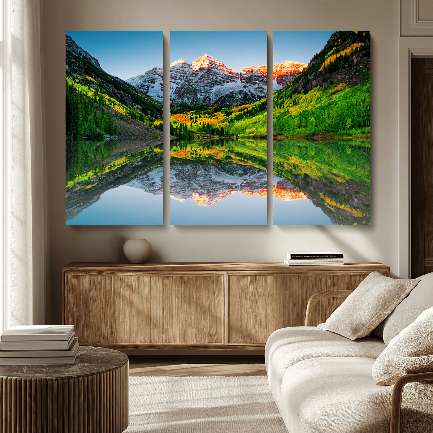 MGV-CV-48X32-3P - Sunrise Maroon Bells Lake Wall Art Print, Elk Mountains Canvas Wall Art, North Maroon Peak Landscape