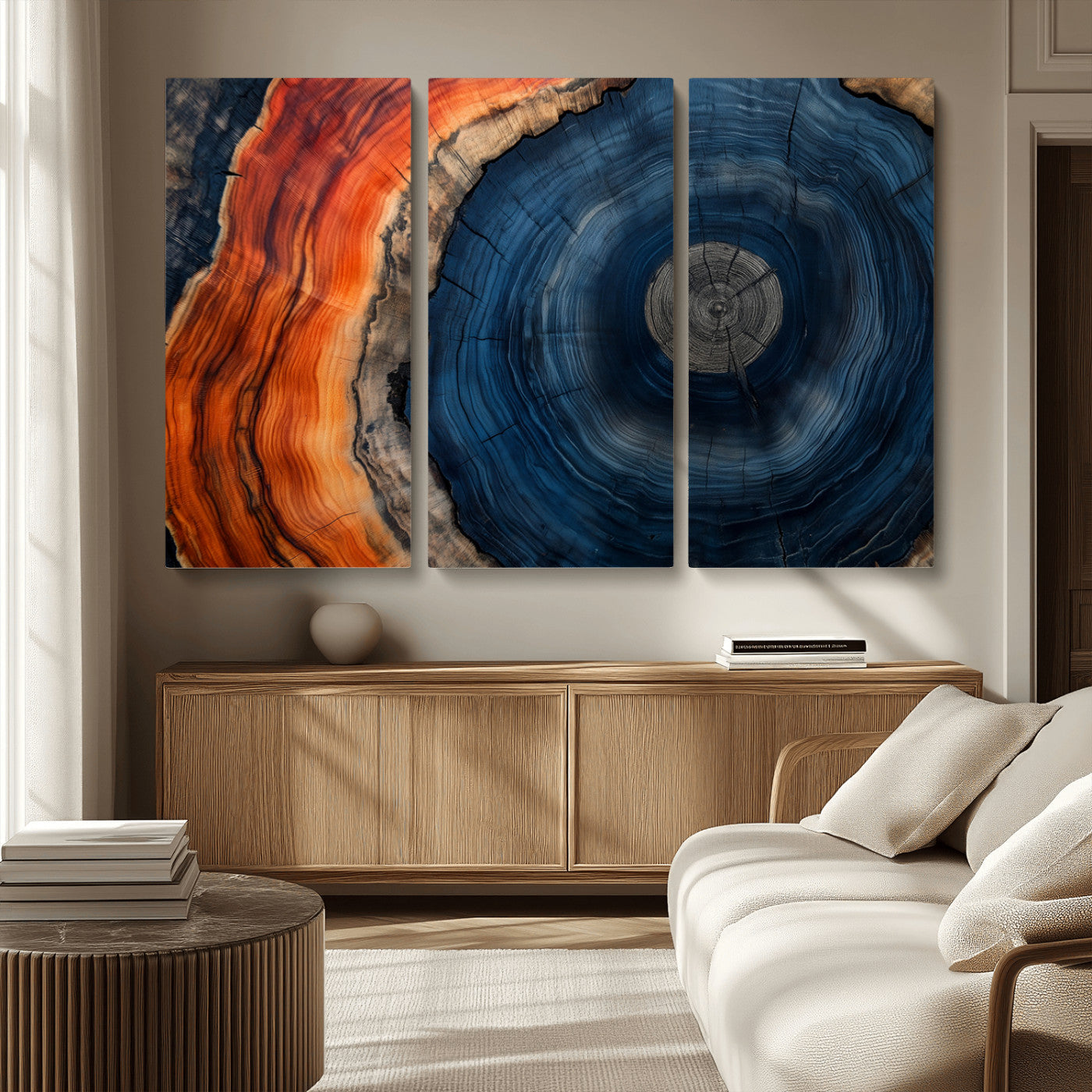 MGV-CV-48X32-3P - Tree Rings Wall Art Canvas Print, Rustic Wood Print, Framed Natural Texture Art Print, Wood Grain