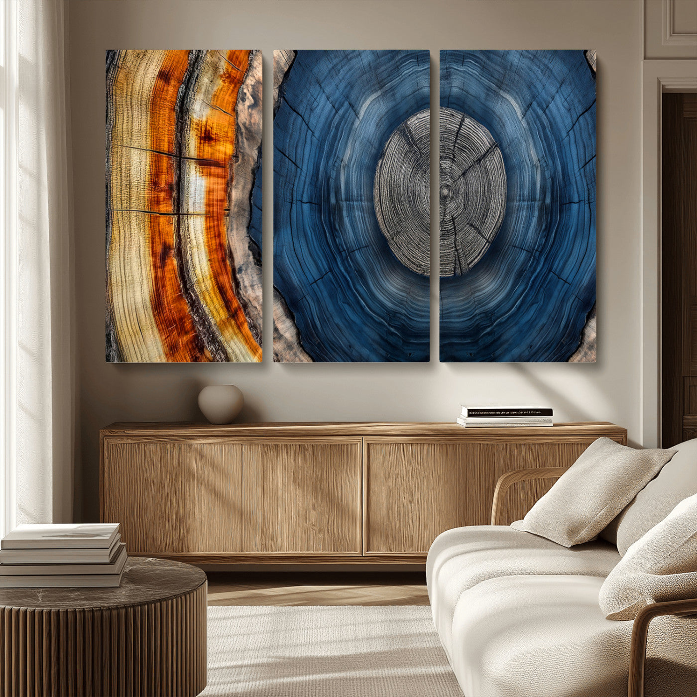 84489410-MGV-CV-36X24-Abstract Framed Tree Rings Wall Decor, Wood Grain Rings Artwork Print, Nature Woodland Modern Wall Decor for Barn Wall, Farmhouse Decor