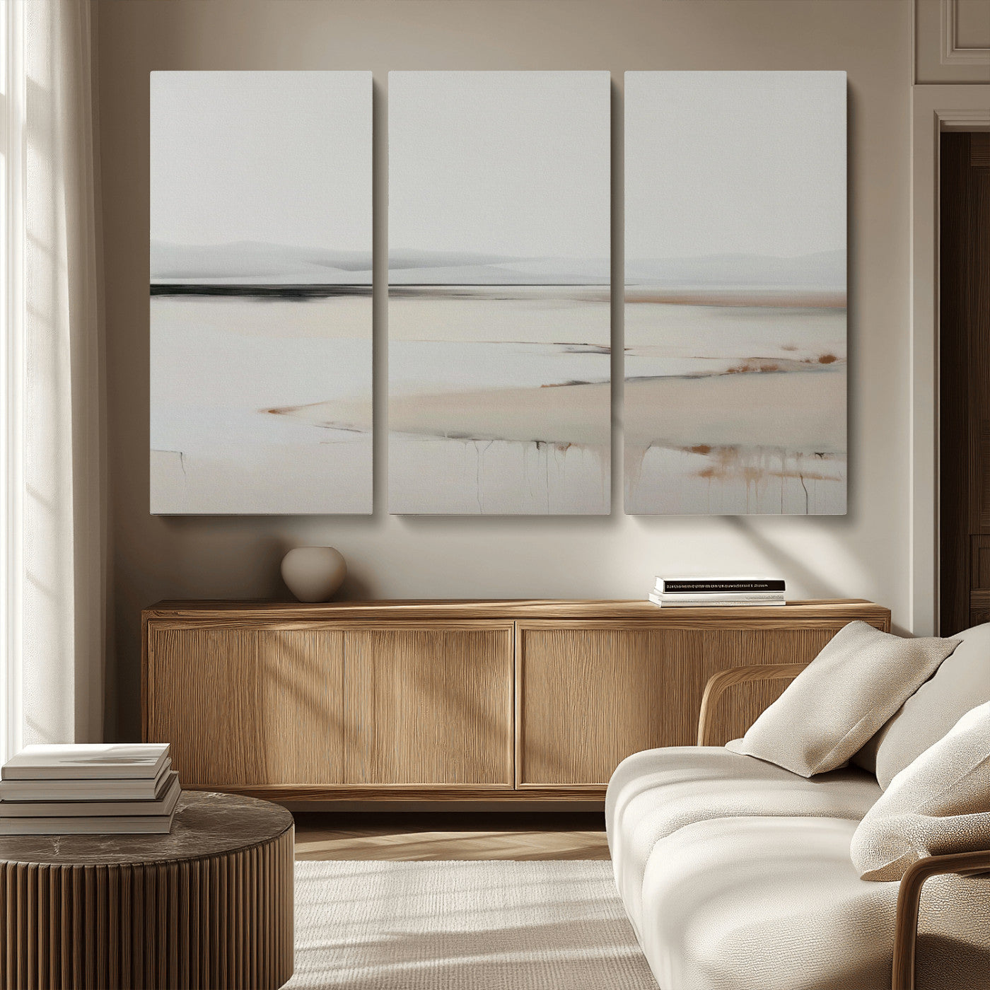 MGV-CV-48X32-3P - Minimalist Landscape Wall Art Canvas Print, Framed Soft Horizon Art Picture Print, Abstract Seascape Perfect Minimalist Earthy Decor Artwork