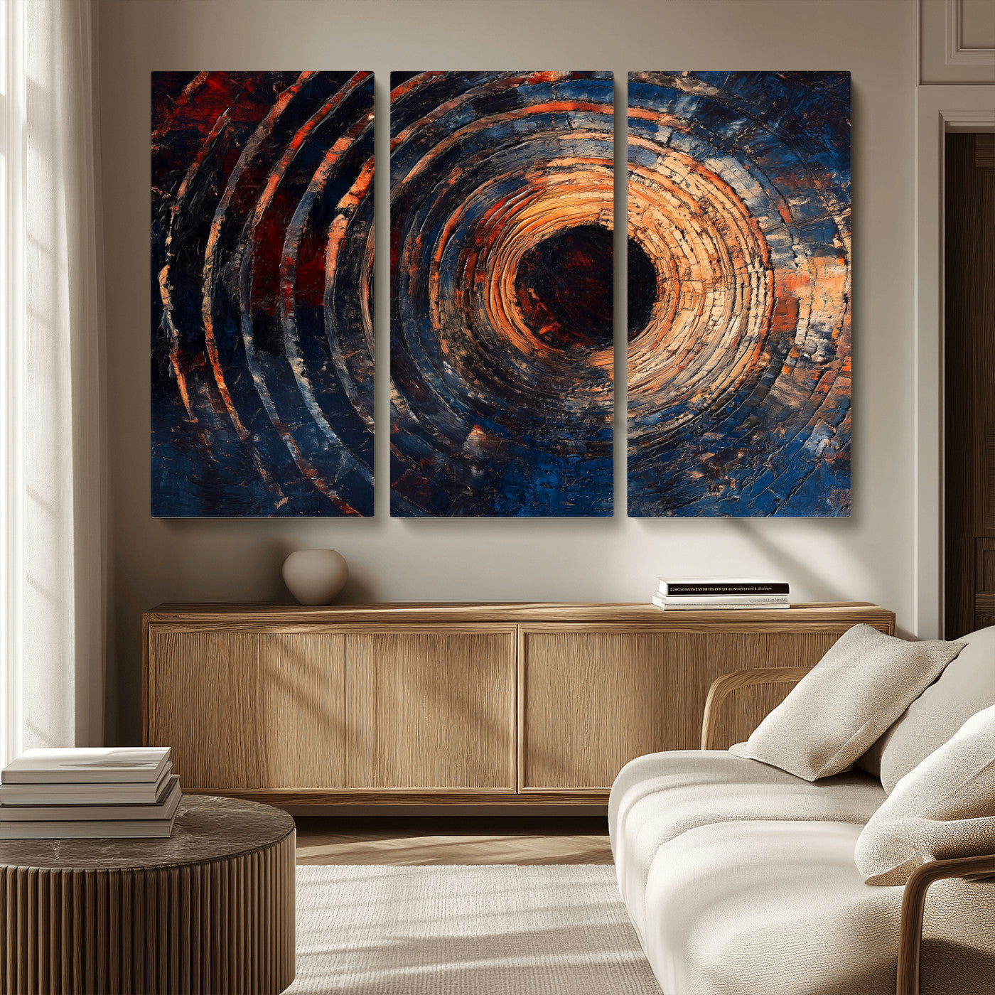 MGV-CV-48X32-3P - Wood Tree Ring Wall Art Canvas Print, Framed Natural Wood Art Picture Print, Rustic Tree Slice Perfect Rustic Decor Artwork