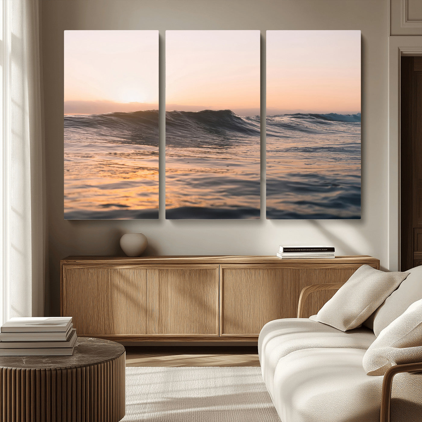 46299358-MGV-CV-36X24 - Golden Sunset Ocean Wall Art – Tranquil Waves & Peaceful Horizon Canvas Print, Soft Light and Evening Glow for Serene Beach, Home or Nature Decor