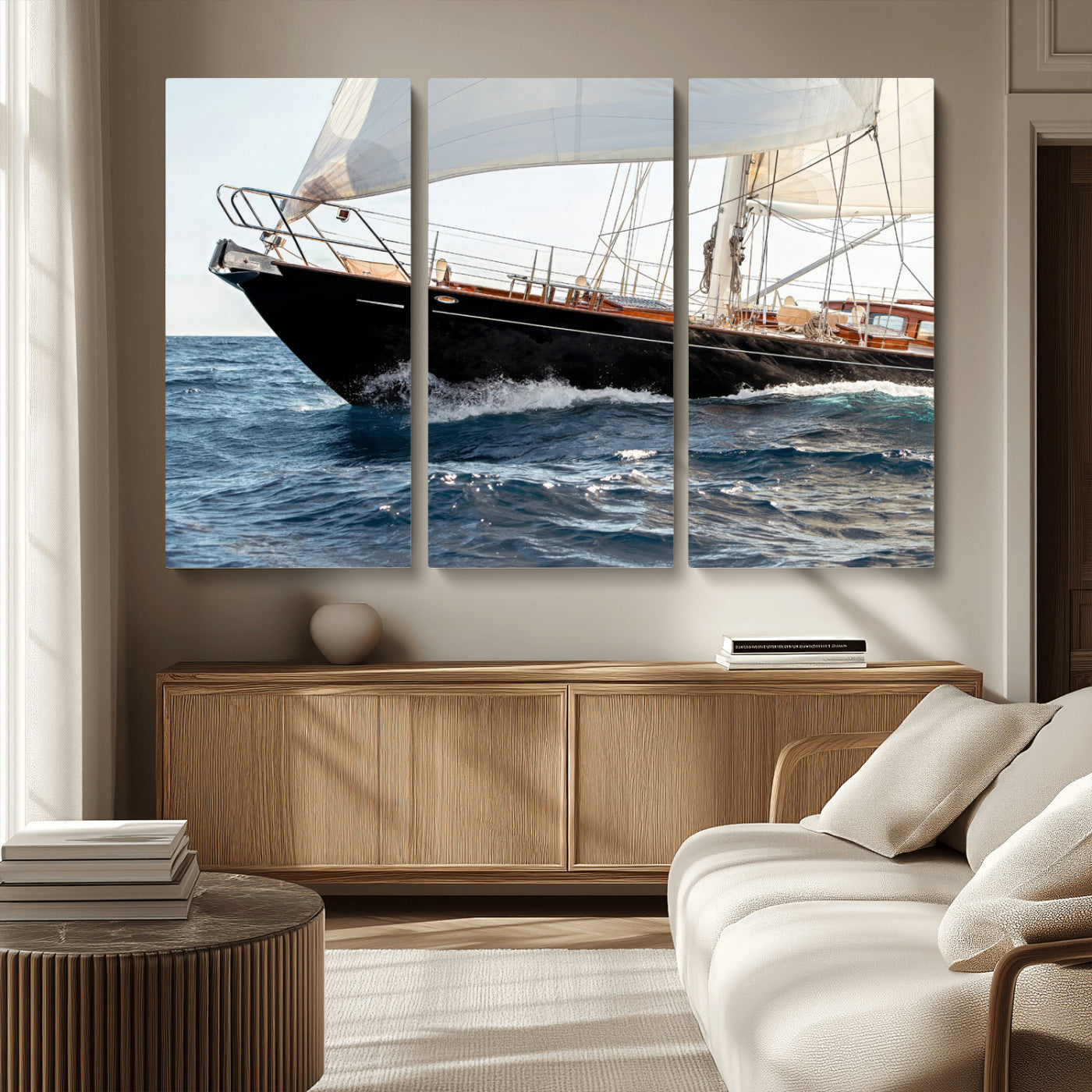 97168626-MGV-CV-36X24 - Boat Yacht Wall Art – Ocean Waves & Sailing Adventure Canvas Print, Nautical Elegance & Marine Journey for Living Room or Luxury Decor
