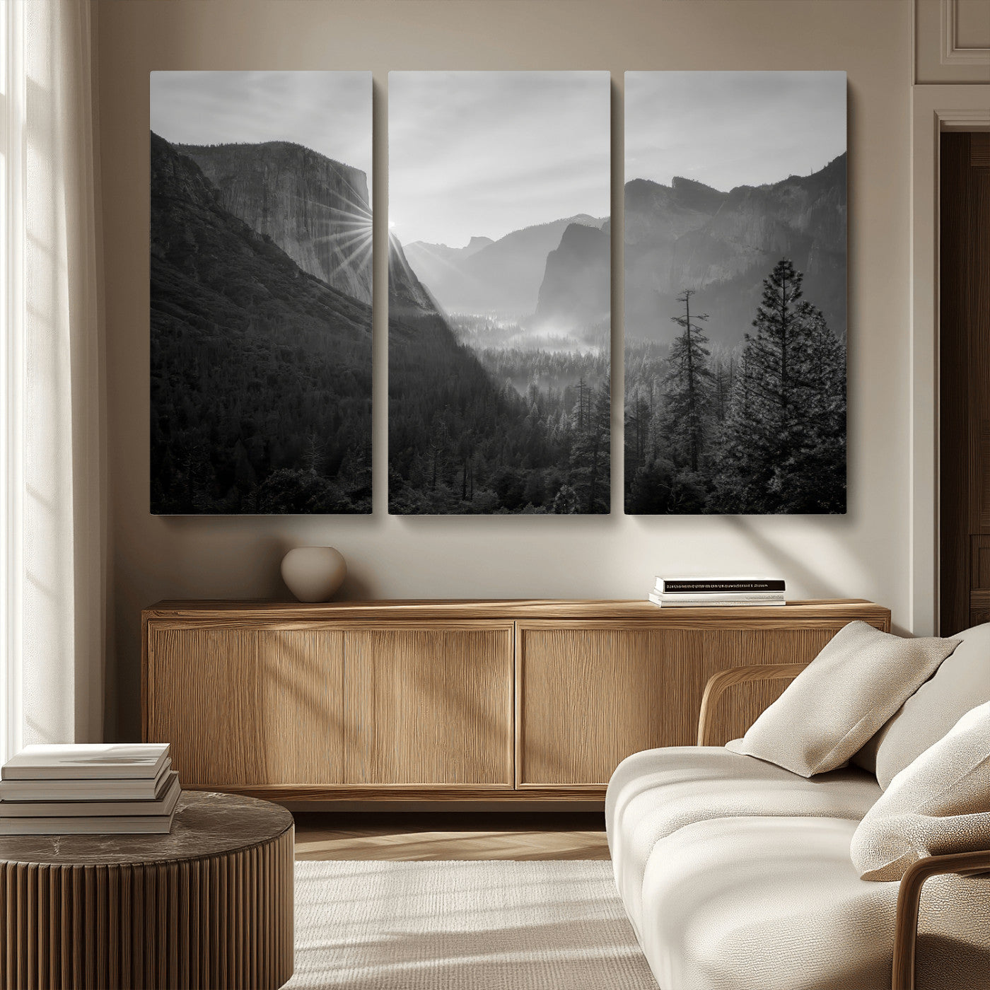 MGV-CV-48X32-3P - Yosemite Valley Wall Art Canvas Print, Framed El Capitan Sunrise Art Picture Print, Misty Mountain Perfect Modern Rustic Decor Artwork