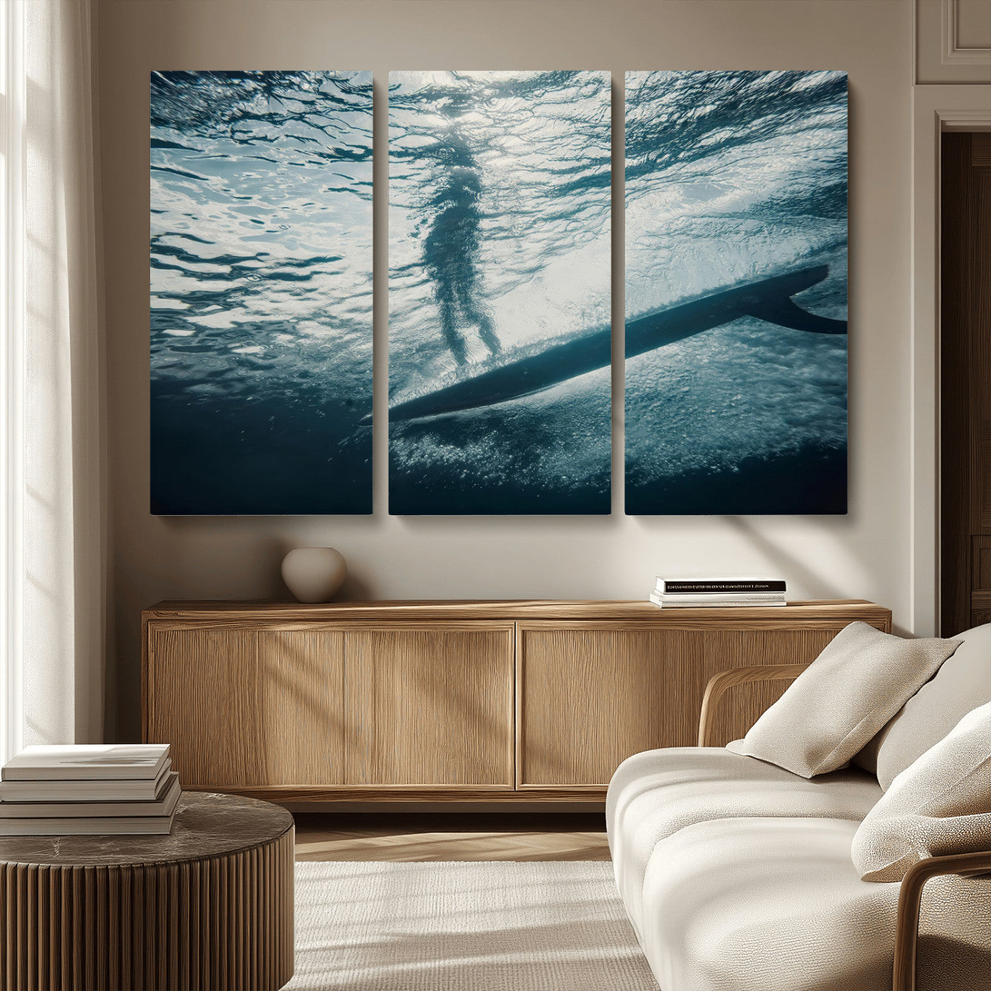 MGV-CV-48X32-3P - Submerged Surf Wall Art Canvas Print, Framed Underwater Perspective Art Picture Print, Ocean Surf Perfect Coastal Adventure Decor Artwork