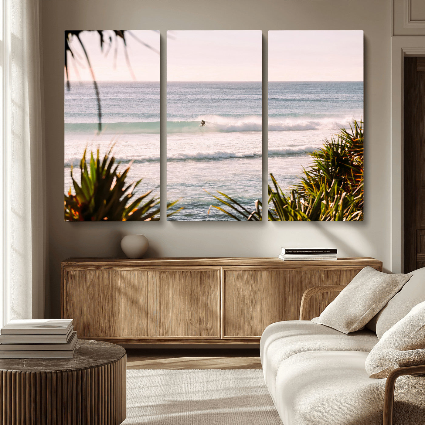 MGV-CV-48X32-3P - Ocean Surfer Wall Art Canvas Print, Framed Coastal Surf Art Picture Print, Tropical Beach Perfect Tropical Coastal Decor Artwork