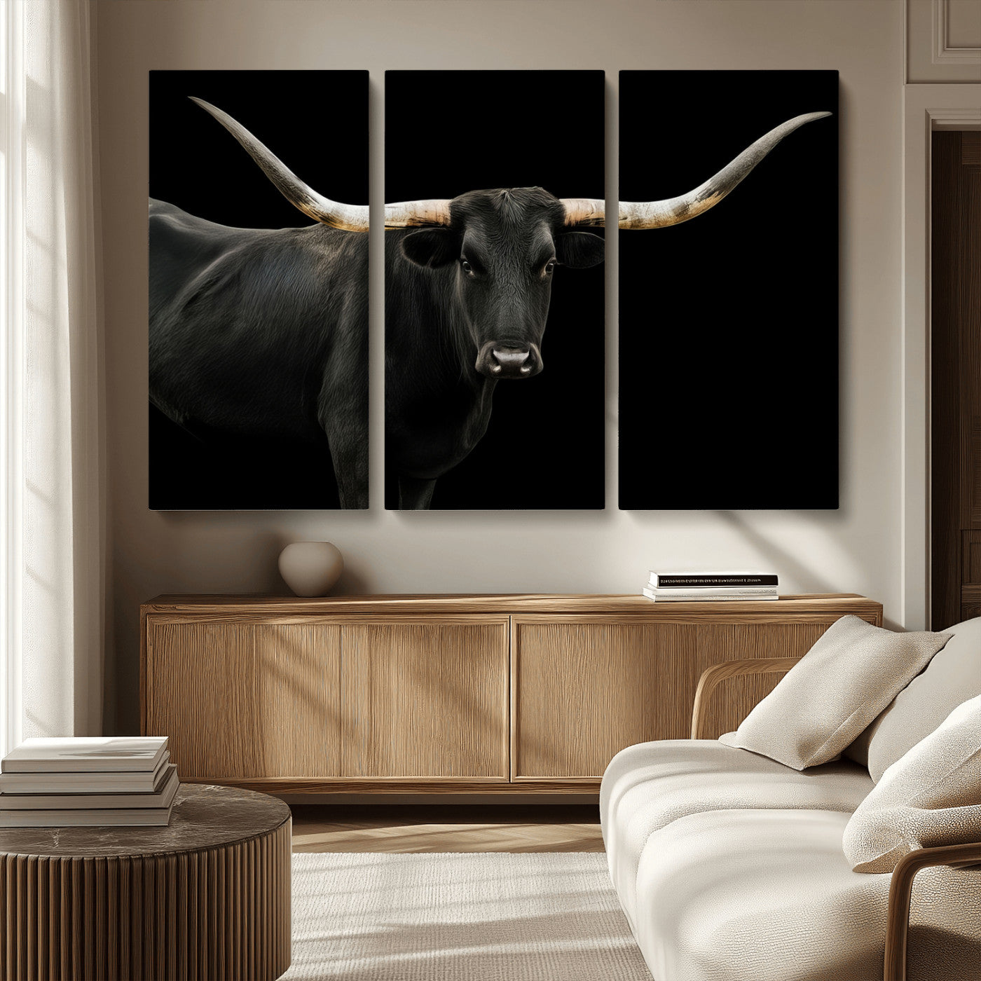 MGV-CV-48X32-3P - Texas Longhorn Wall Art Canvas Print, Framed Rustic Western Art Picture Print, Farmhouse Animal Perfect Modern Western Minimalist Decor Artwork
