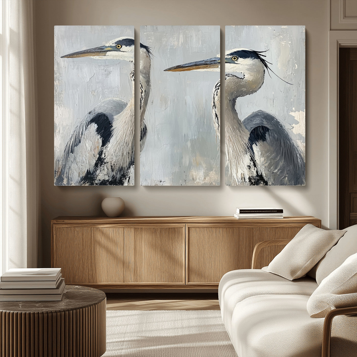 MGV-CV-48X32-3P - Bird Canvas Decor Wall Art Canvas Print, Framed Coastal Bird Pair Art Picture Print, Minimalist Wildlife Wall Perfect Coastal Minimalist Decor Artwork