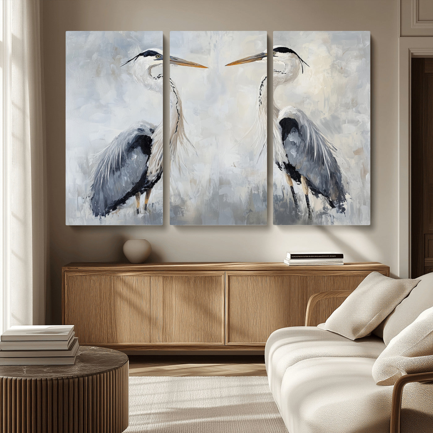 MGV-CV-48X32-3P - Heron Wall Art Wall Art Canvas Print, Framed Bird Canvas Decor Art Picture Print, Nature Inspired Perfect Coastal Minimalist Decor Artwork