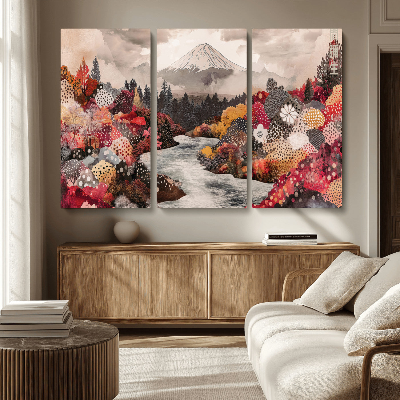 MGV-CV-48X32-3P - Mountain Wall Art Wall Art Canvas Print, Framed Autumn Forest Art Picture Print, Cottagecore Landscape Perfect Cottagecore Boho Decor Artwork