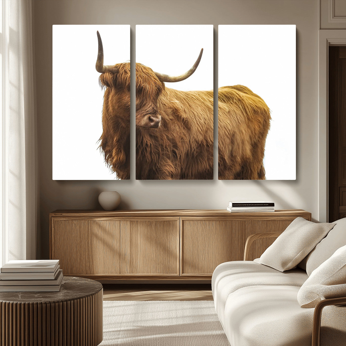 MGV-CV-48X32-3P - Highland Cow Wall Art Canvas Print, Framed Farmhouse Wall Art Art Picture Print, Rustic Animal Decor Perfect Rustic Farmhouse Decor Artwork