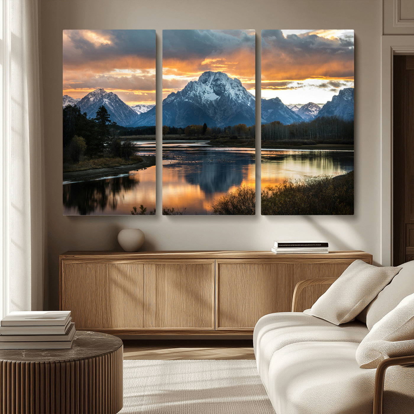 MGV-CV-48X32-3P - Mountain Sunset Wall Art Canvas Print, Framed Alpine Wilderness Art Picture Print, Golden Hour Perfect Wilderness Decor Artwork