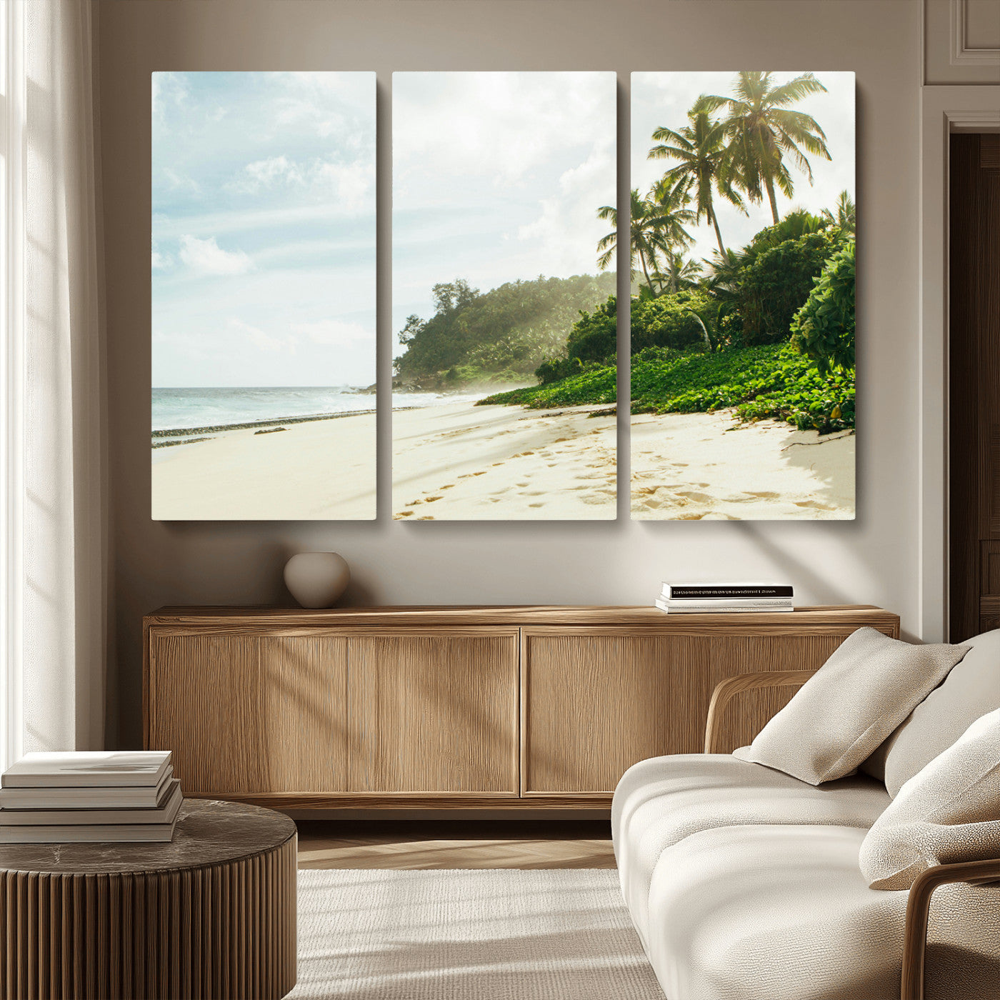 MGV-CV-48X32-3P - Relaxing Beach Wall Art Canvas Print, Framed Ocean View Art Picture Print, Coastal Serenity Perfect Tropical Coastal Decor Artwork