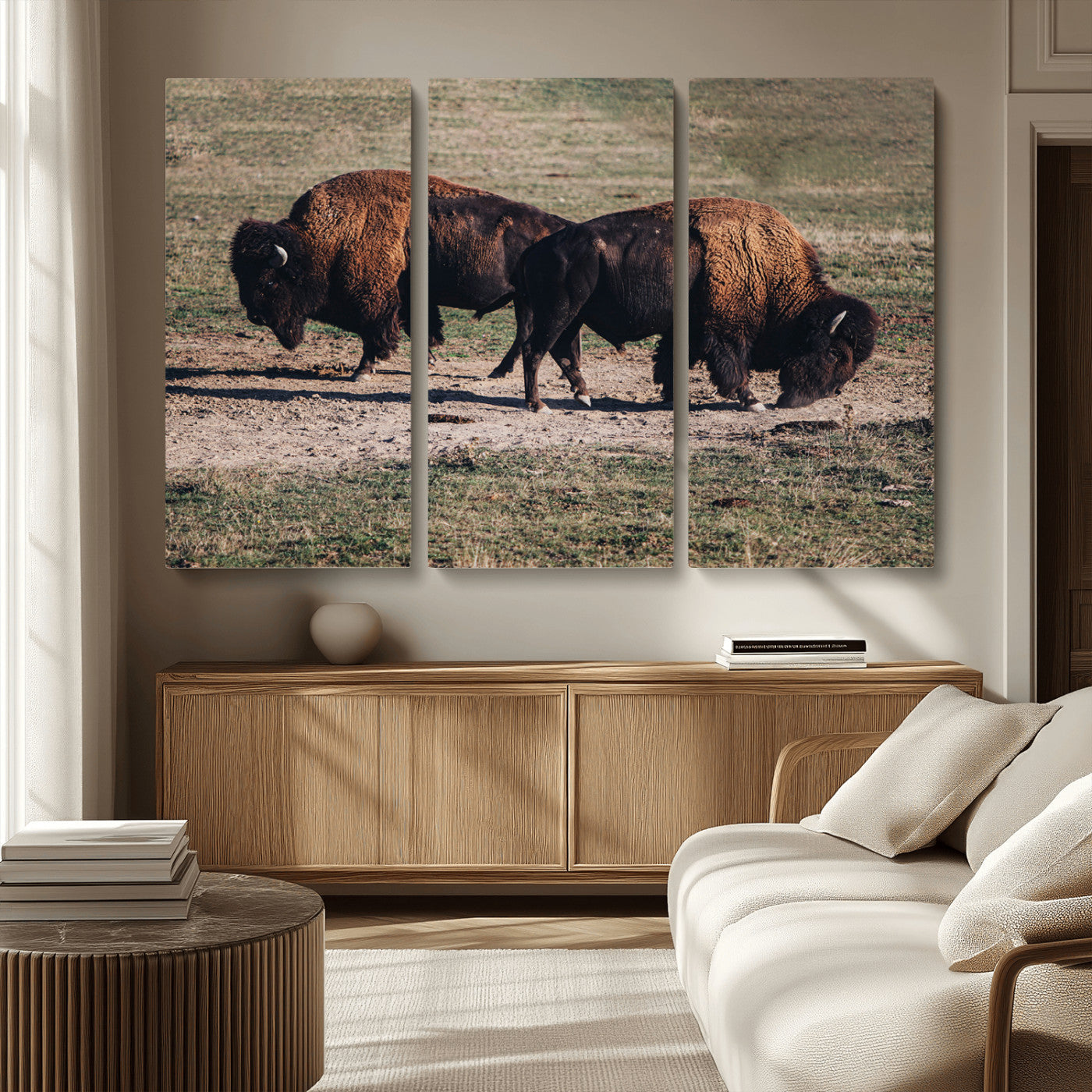MGV-CV-48X32-3P - Bison Photography Wall Art Canvas Print, Framed Western Wildlife Art Picture Print, Modern Ranch Perfect Western Rustic Decor Artwork