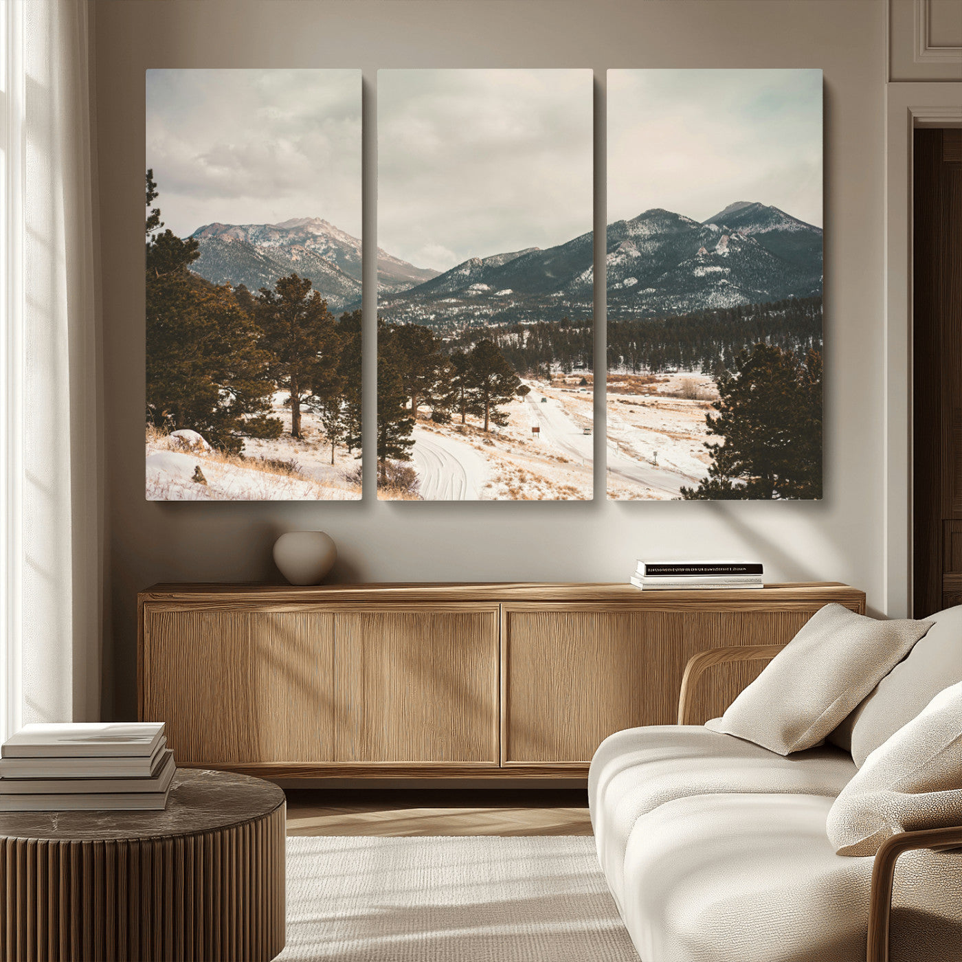 MGV-CV-48X32-3P - Mountain Landscape Wall Art Canvas Print, Framed Snowy Peaks Art Picture Print, Alpine Aesthetic Perfect Rustic Winter Decor Artwork
