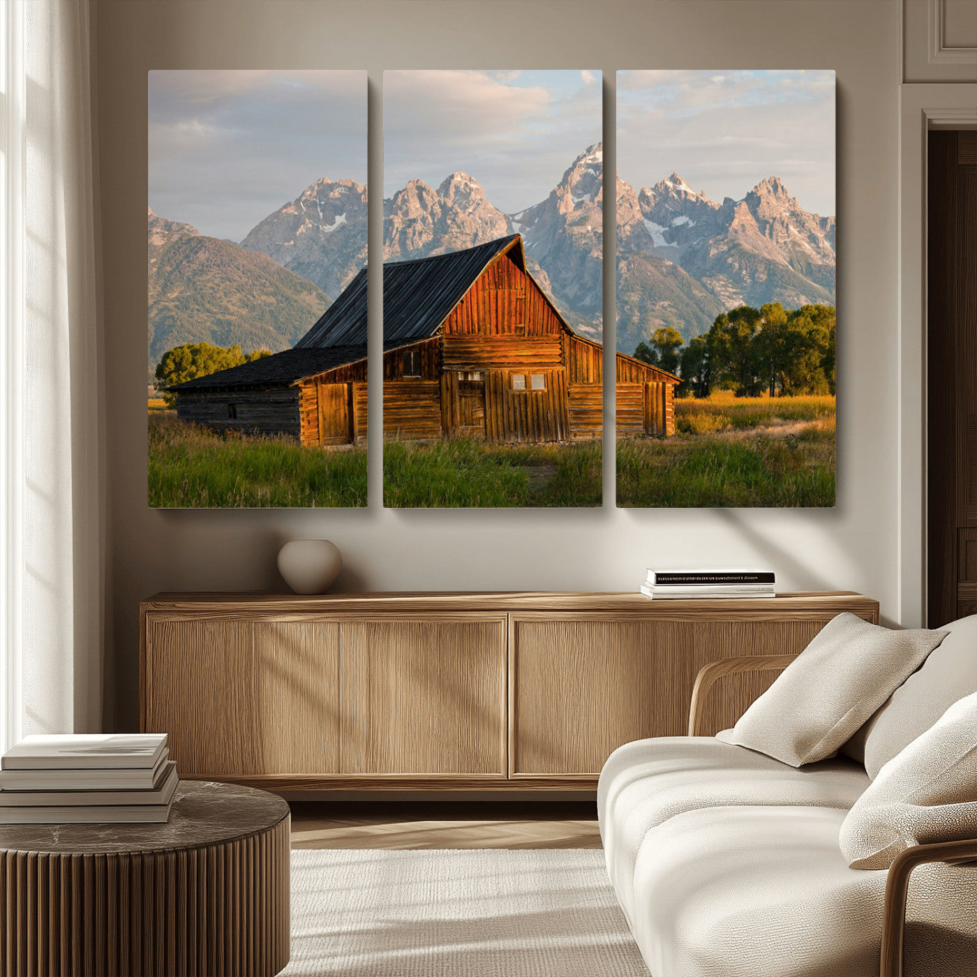 MGV-CV-48X32-3P - Rustic Barn Wall Art Canvas Print, Framed Western Landscape Art Picture Print, Farmhouse Style Perfect Rustic Farmhouse Decor Artwork