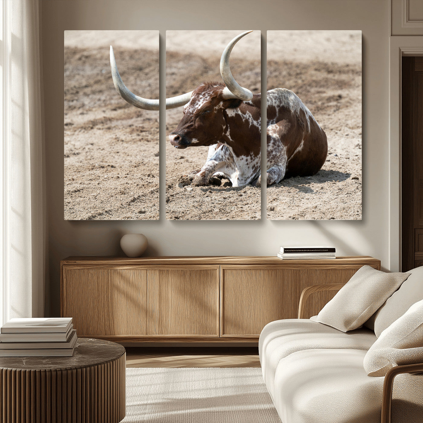 76549210-MGV-CV-36X24-Texas Longhorn Wall Art Canvas Print, Framed Country Living Art Picture Print, Farmhouse Perfect