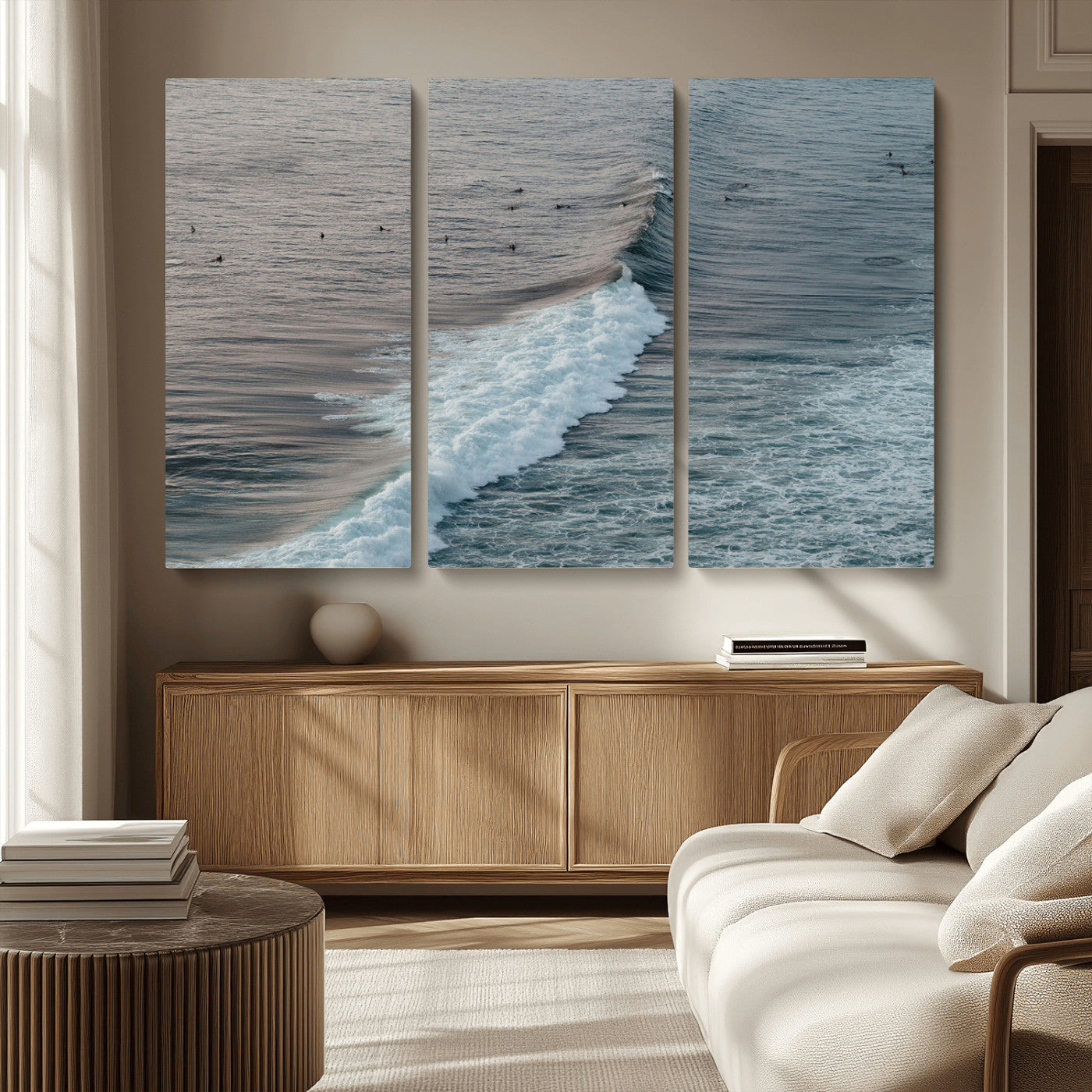 MGV-CV-48X32-3P - Ocean Waves Wall Art Canvas Print, Framed Coastal Serenity Art Picture Print, Surf Perfect Coastal Decor Artwork