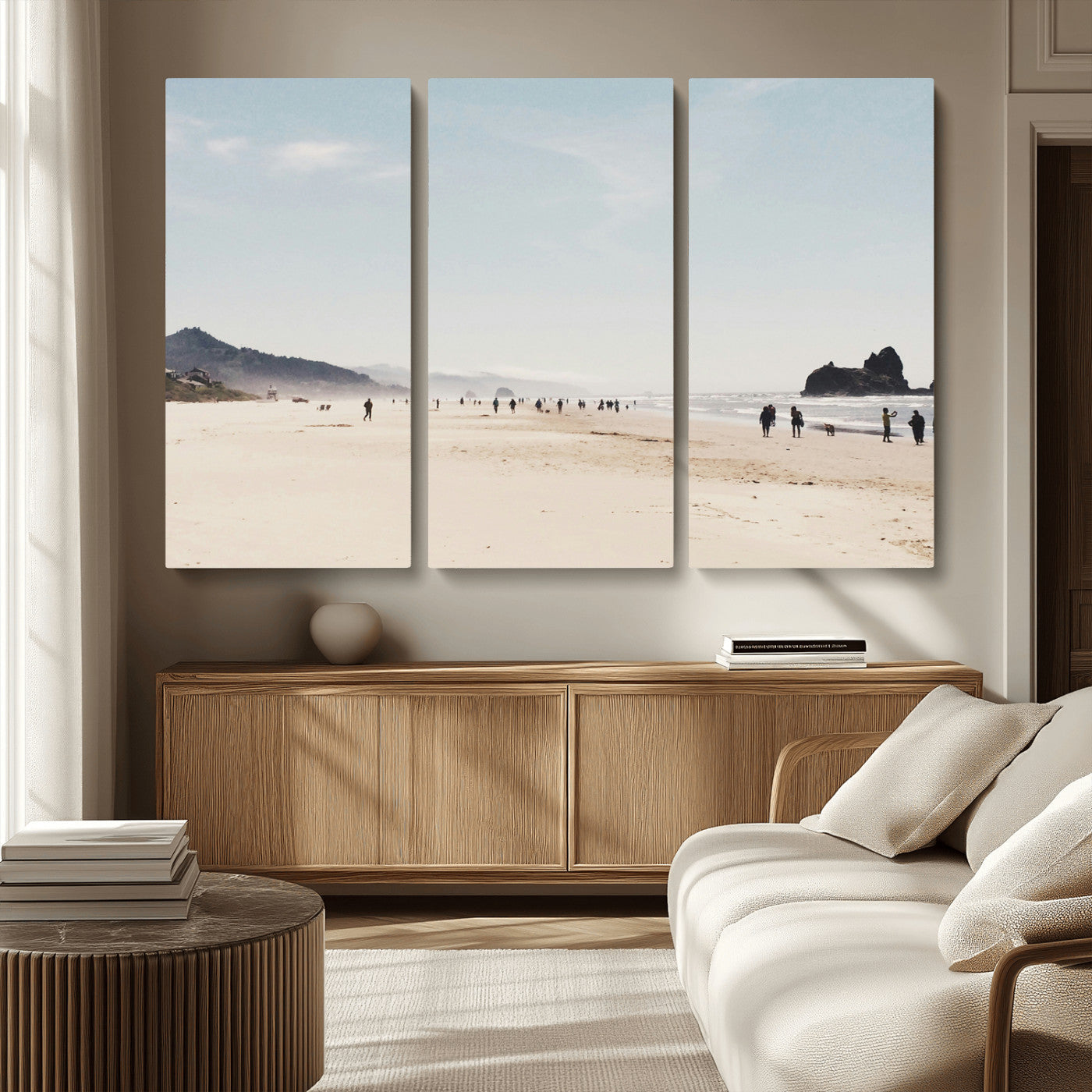 MGV-CV-48X32-3P - Minimalist Beach Wall Art Canvas Print, Framed Coastal Serenity Art Picture Print, Soft Sand Perfect Coastal Decor Artwork