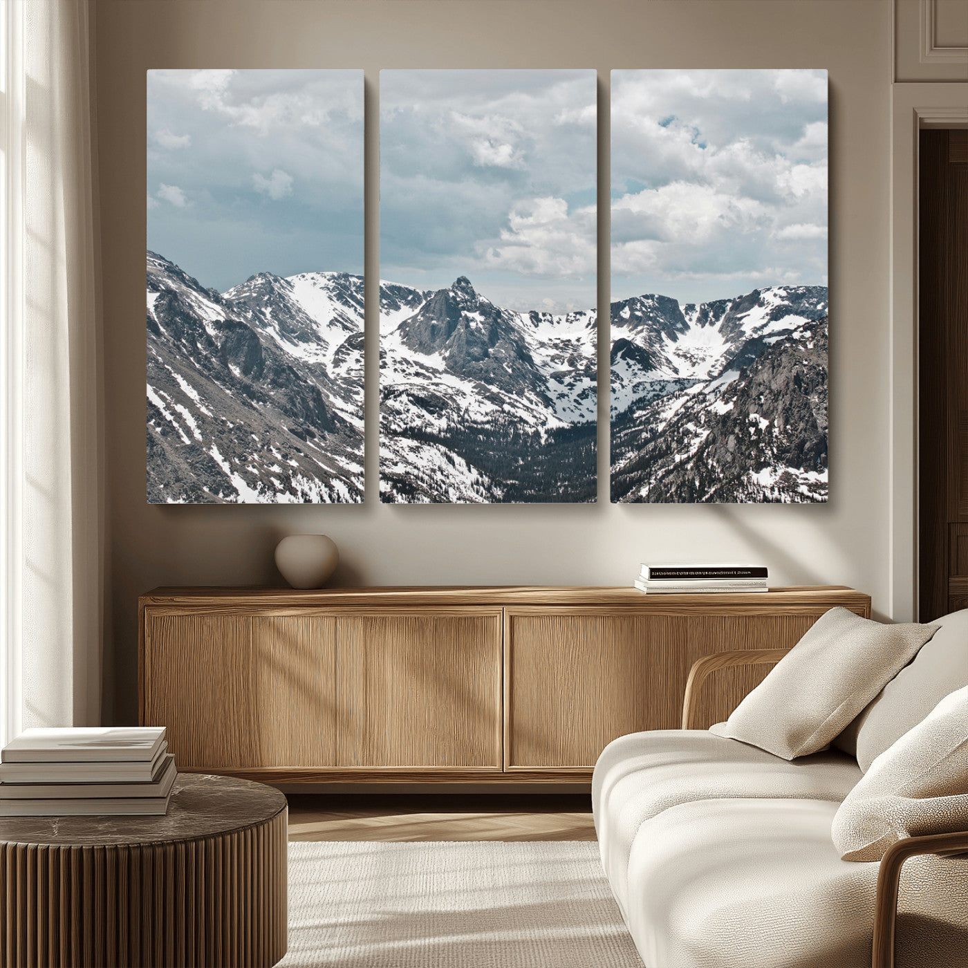 MGV-CV-48X32-3P - Snowy Peaks Wall Art Canvas Print, Framed Alpine Wilderness Art Picture Print, Mountain Escape Perfect Winter Serenity Decor Artwork