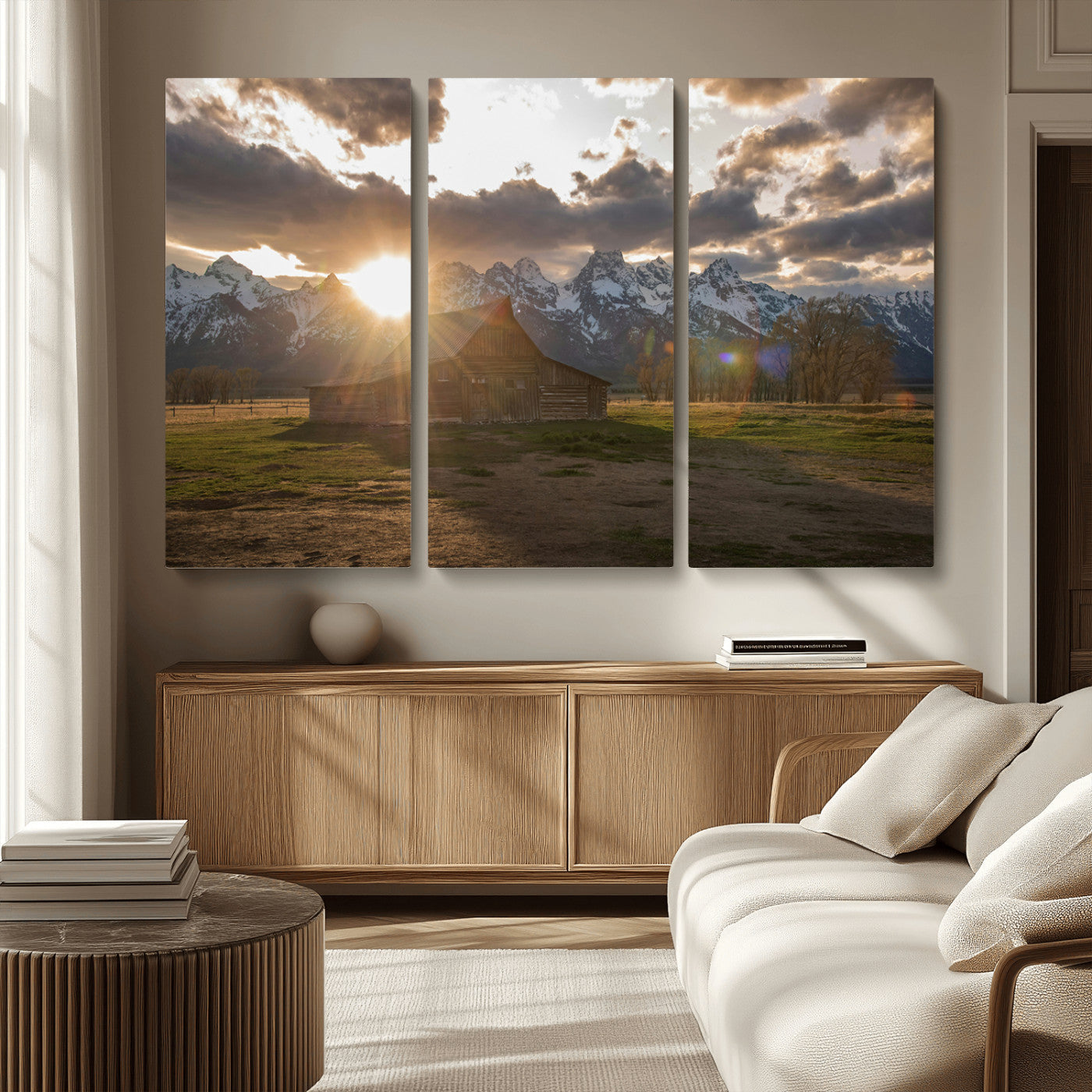MGV-CV-48X32-3P - Snowy Peaks Wall Art Canvas Print, Framed Nature Escape Art Picture Print, Rustic Charm Perfect Rustic Western Decor Artwork