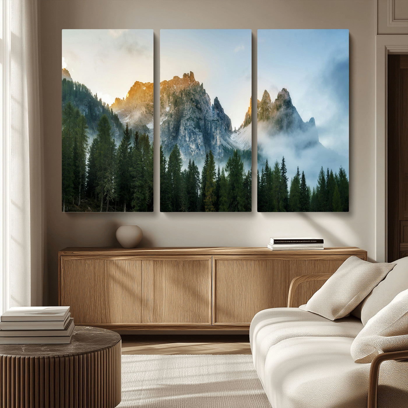 MGV-CV-48X32-3P - Wilderness Wall Art Wall Art Canvas Print, Framed Nature Landscape Decor Art Picture Print, Misty Forest Photography Perfect Rustic Nature Decor Artwork