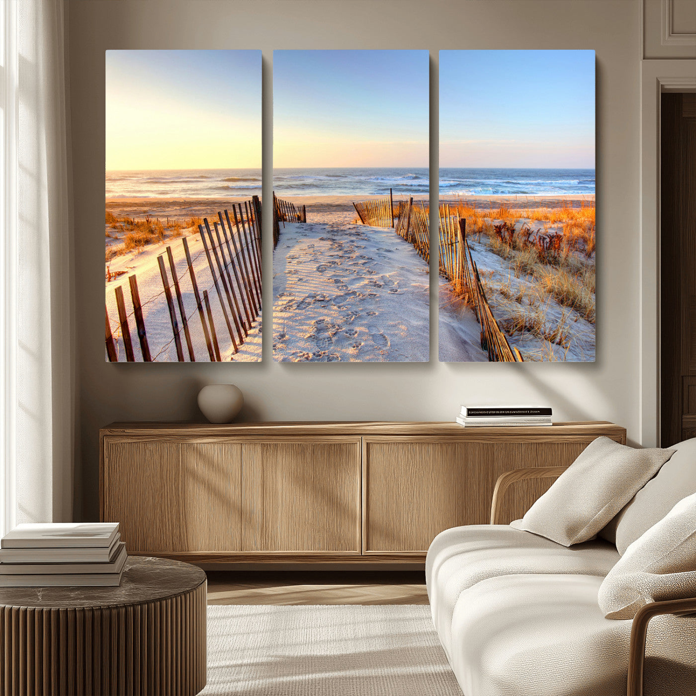 MGV-CV-48X32-3P - Ocean Sunset Wall Art Wall Art Canvas Print, Framed Nautical Photography Art Picture Print, Summer Beach House Decor Perfect Coastal Serenity Decor Artwork