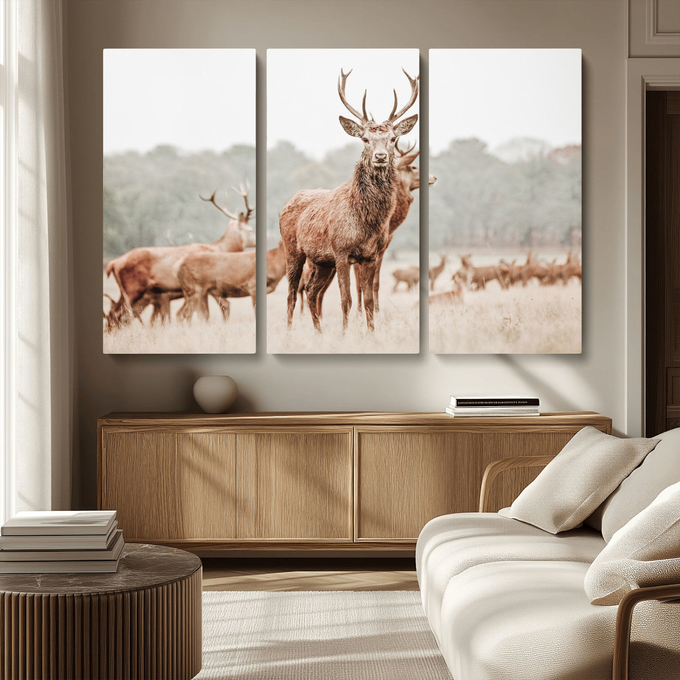 MGV-CV-48X32-3P - Rustic Nature Art Wall Art Canvas Print, Framed Stag Canvas Print Art Picture Print, Woodland Decor Perfect Rustic Lodge Decor Artwork