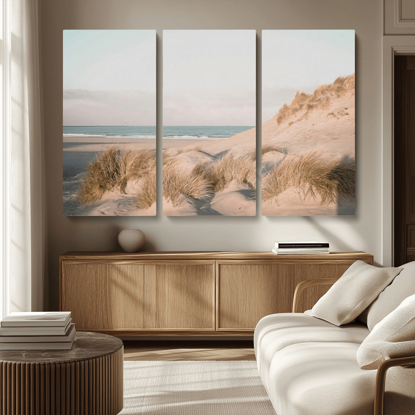 MGV-CV-48X32-3P - Beach Landscape Wall Art Canvas Print, Framed Sand Dune Photography Art Picture Print, Minimalist Seascape Perfect Coastal & Minimalist Decor Artwork