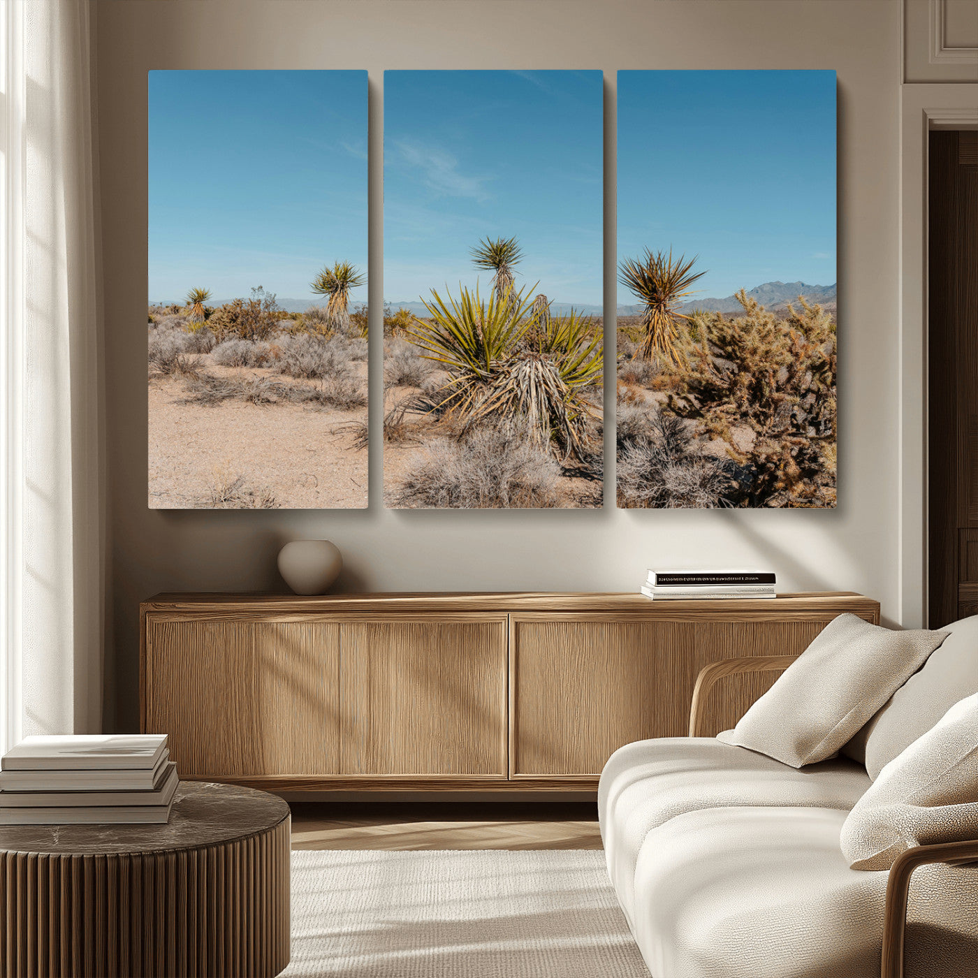 MGV-CV-48X32-3P - Joshua Tree Wall Art Canvas Print, Framed Desert Landscape Art Picture Print, Warm Earth Tones Perfect Southwestern Minimalist Decor Artwork
