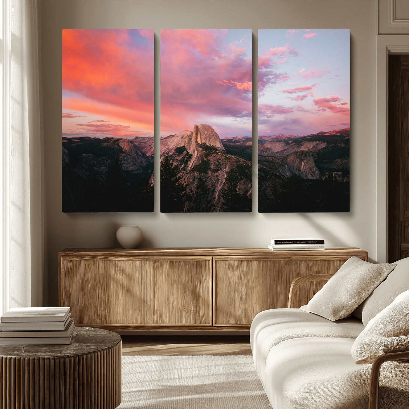 MGV-CV-48X32-3P - Half Dome Wall Art Canvas Print, Framed Yosemite National Park Art Picture Print, Dramatic Sunset Perfect Adventurous Wilderness Decor Artwork