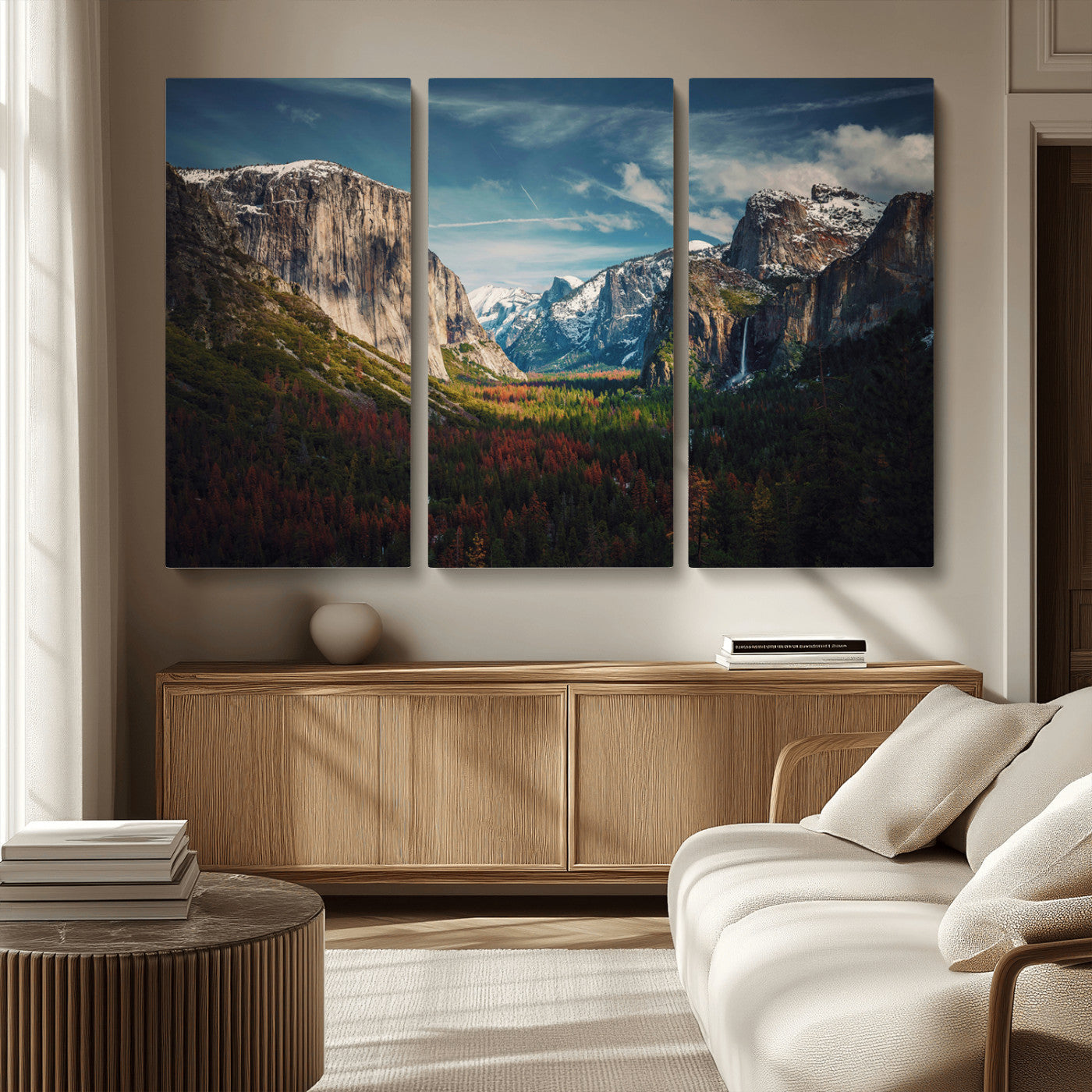 MGV-CV-48X32-3P - Yosemite National Park Wall Art Canvas Print, Framed Mountain Landscape Art Picture Print, El Capitan Perfect Rustic Farmhouse Decor Artwork