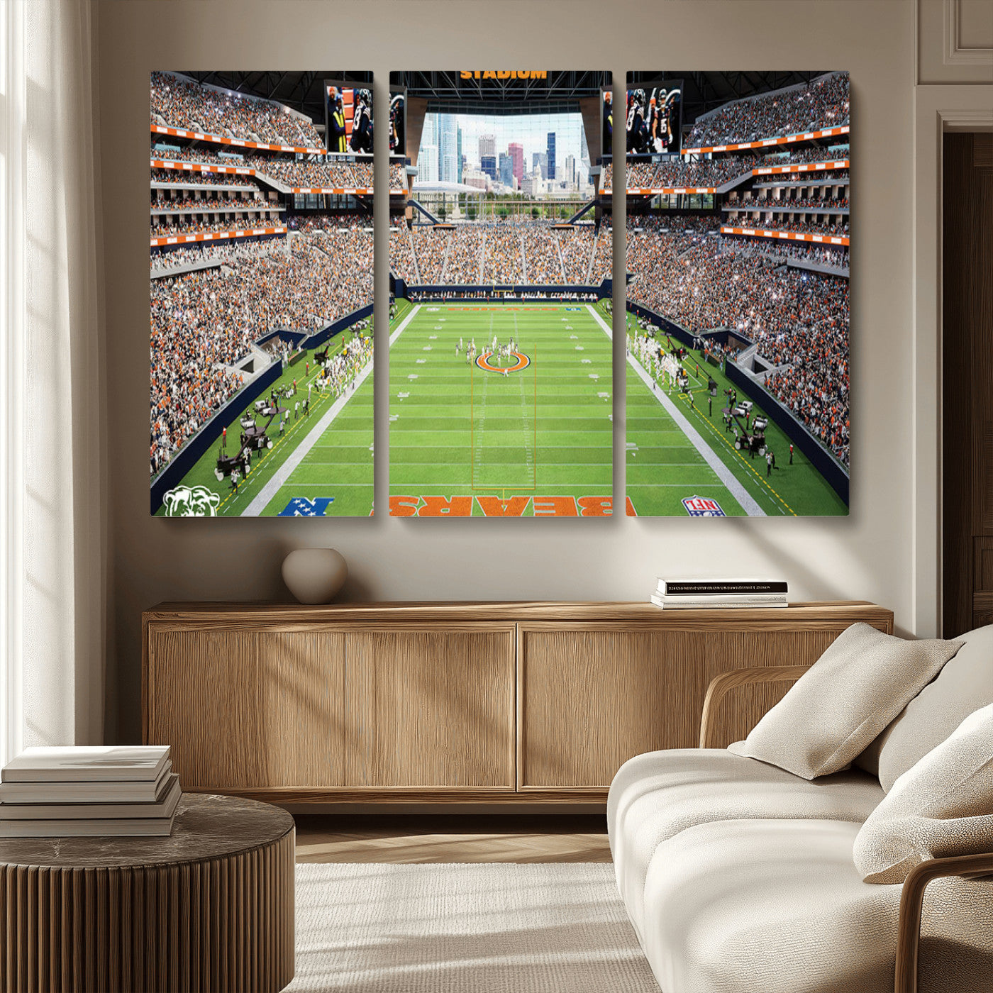 76935553-MGV-CV-36X24-Chicago Bears Soldiers Field Wall Art Canvas Print – Framed Football Stadium Artwork for Sports Fans, Soldier Field Skyline Canvas Decor for Game Room or Man Cave