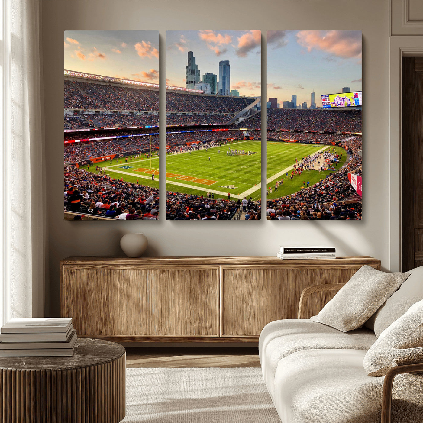 MGV-CV-48X32-3P - Chicago Bears Soldiers Field Wall Art Canvas Print – Framed Football Stadium Artwork for Sports