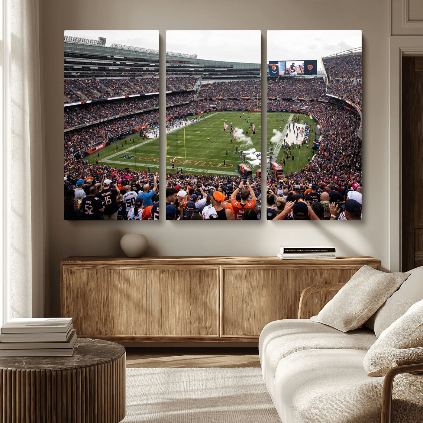 18347149-MGV-CV-36X24-Chicago Bears Soldiers Field Wall Art Canvas Print – Framed Football Stadium Artwork for Sports Fans, Soldier Field Skyline Canvas Decor for Game Room or Man Cave