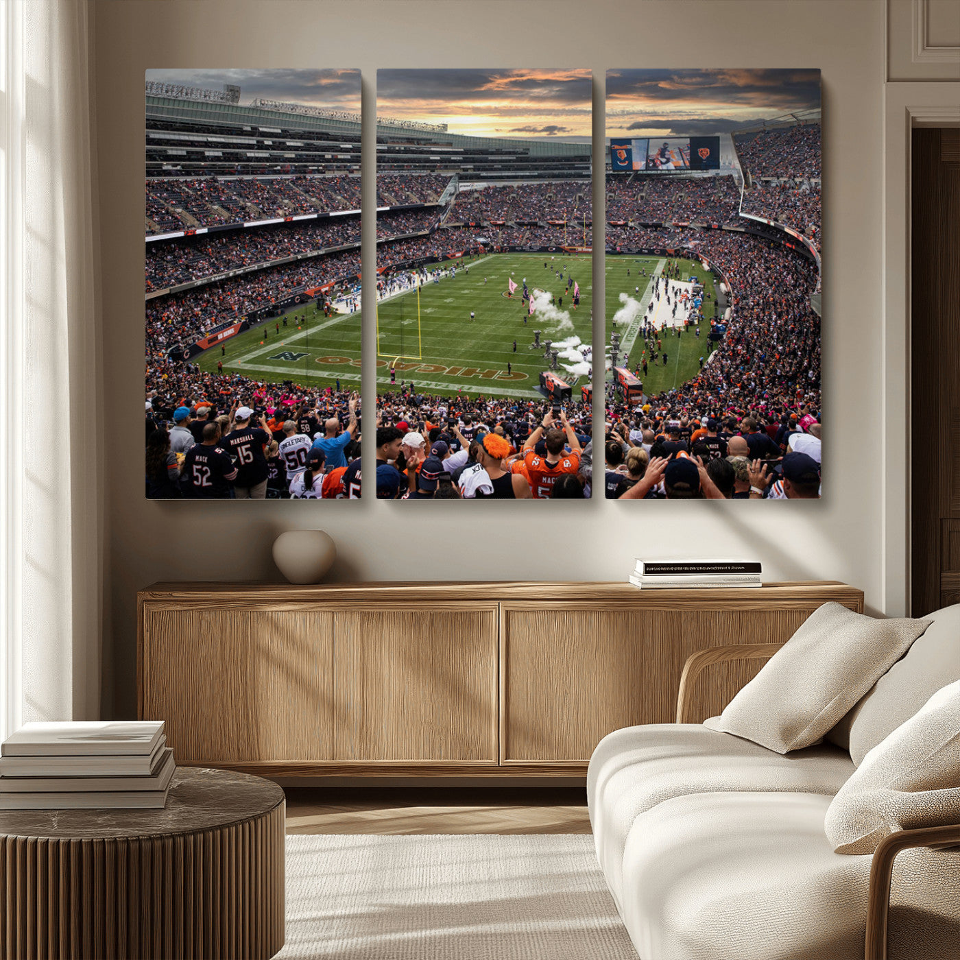 MGV-CV-48X32-3P - Chicago Bears Soldiers Field Wall Art Canvas Print – Framed Football Stadium Artwork for Sports