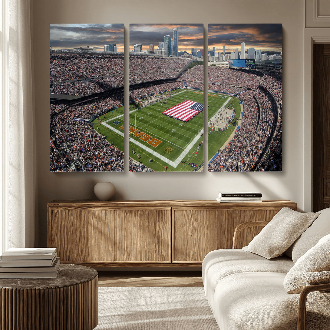 MGV-CV-48X32-3P - Chicago Bears Soldiers Field Wall Art Canvas Print – Framed Football Stadium Artwork for Sports