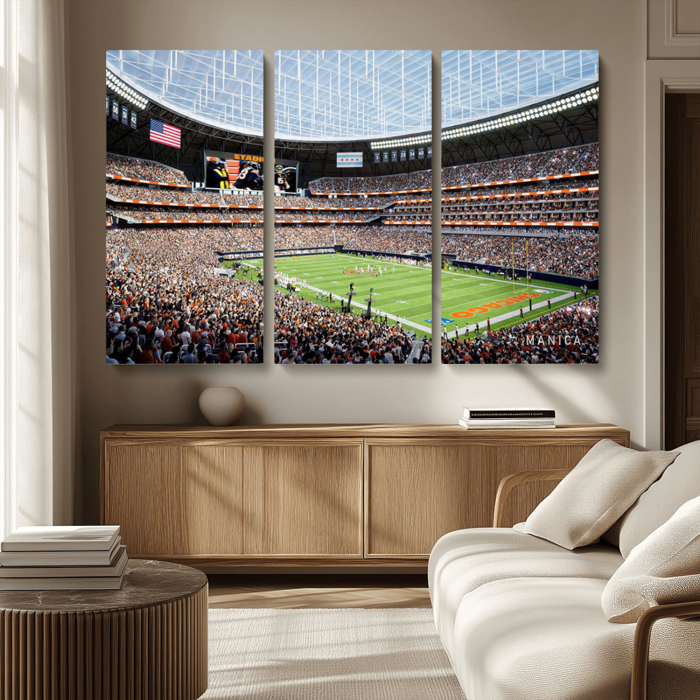 MGV-CV-48X32-3P - Chicago Bears Soldiers Field Wall Art Canvas Print – Framed Football Stadium Artwork for Sports