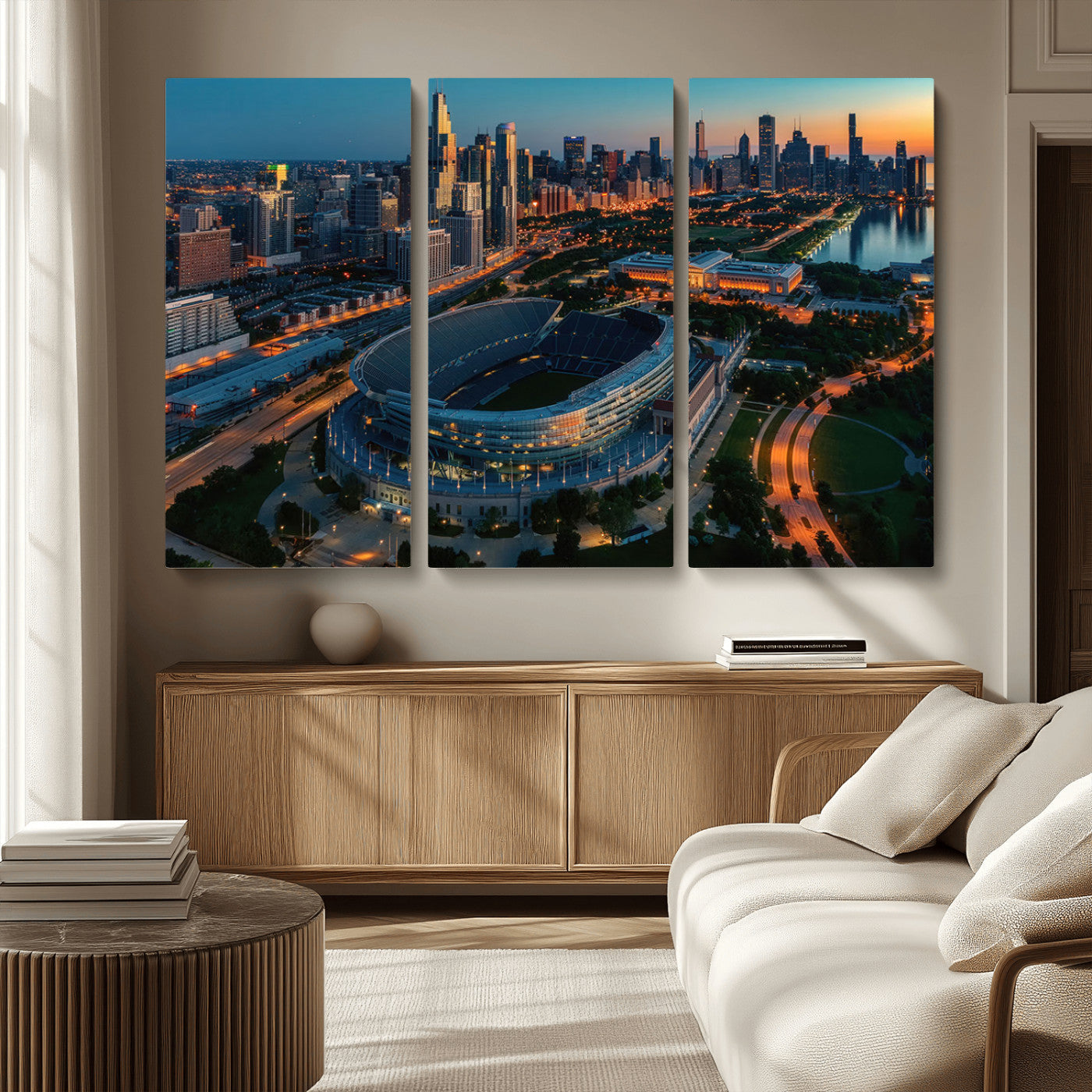 MGV-CV-48X32-3P - Chicago Bears Soldiers Field Wall Art Canvas Print – Framed Football Stadium Artwork for Sports
