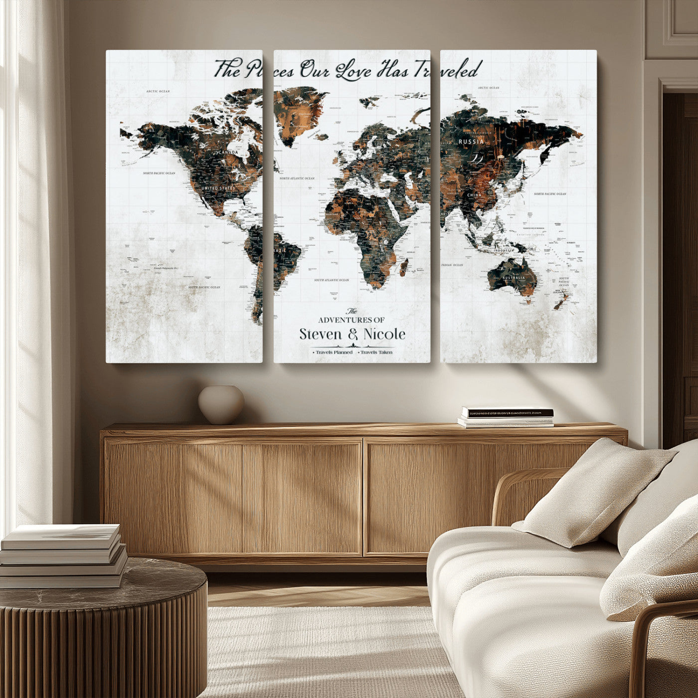 89231588-MGV-CV-36X24-World Travel Map with Pins – Framed Canvas Print to Track Adventures and Create a Visual Travel Journal, Ideal Wall Art for Home - H17