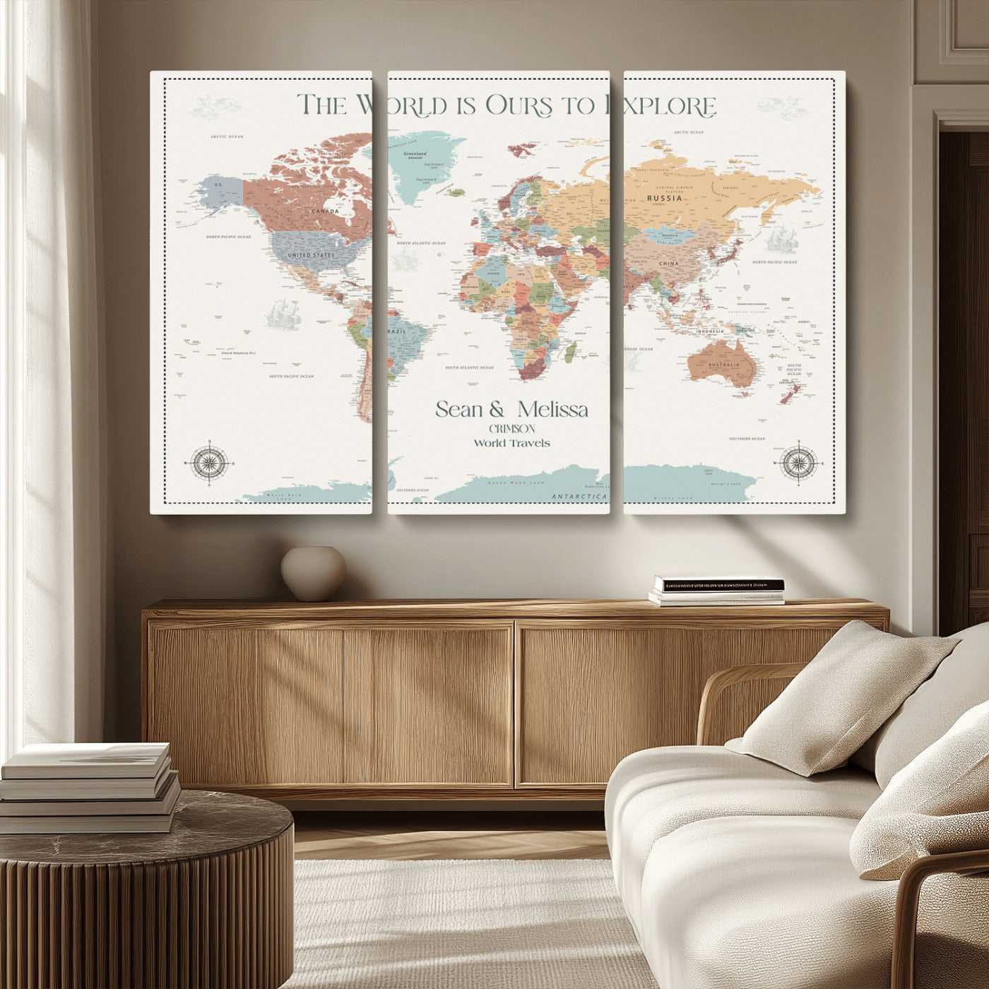90968866-MGV-CV-36X24-Custom Push Pin World Map Wall Canvas Print – Personalized Travel Tracker with Pins – Framed Large Multi-Size Canvas for Home Office Decor