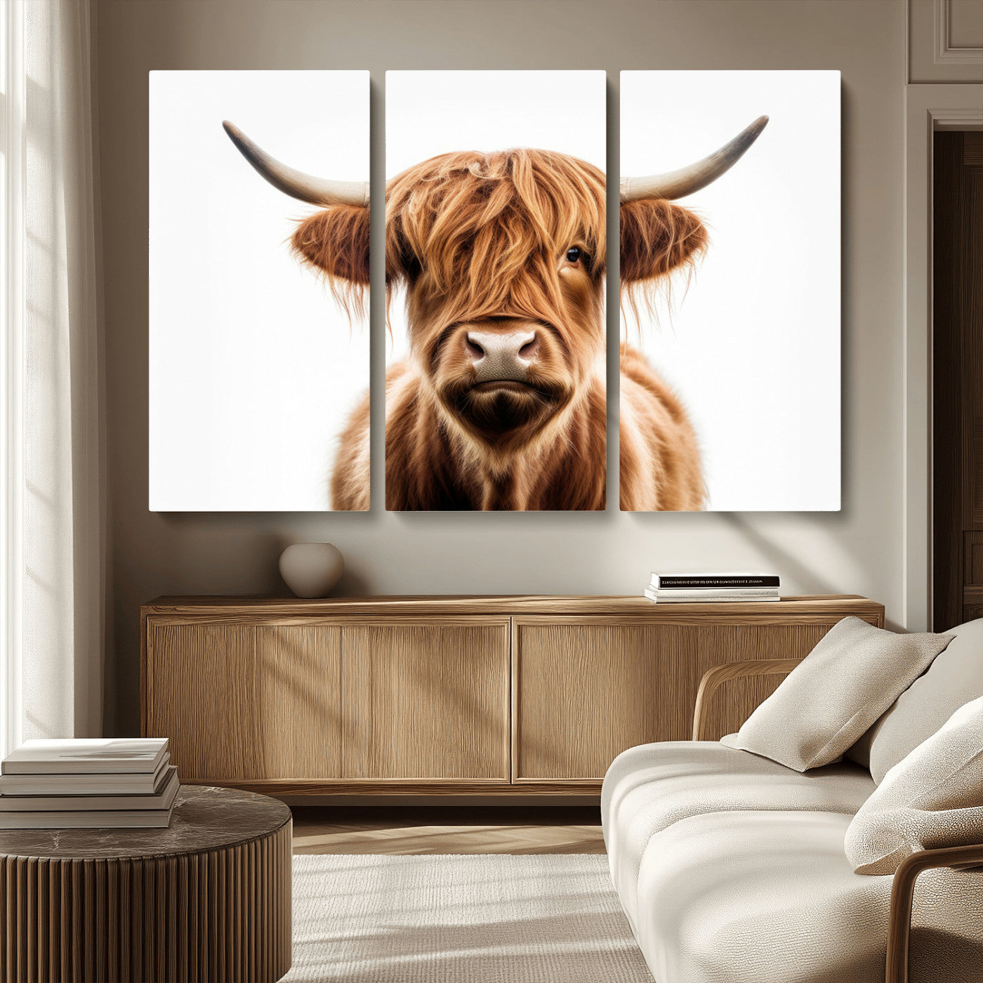 MGV-CV-48X32-3P - Scottish Highland Cow Canvas Print, Framed Highland Cow Canvas Home Decor