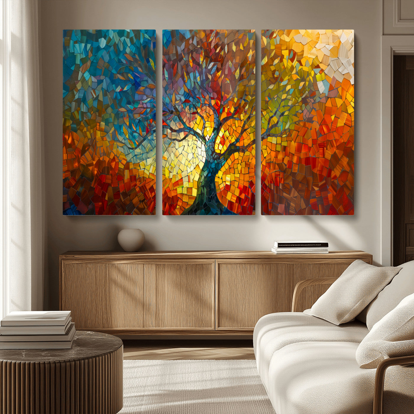 MGV-CV-48X32-3P - Mosaic Tree Canvas Wall Art – Vibrant Abstract Nature Design, Colorful Decor for Living Room, Bedroom, or Creative Spaces